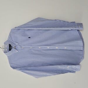 Ralph Lauren Custom Fit Button-Down Shirt‎ Blue Stripes Preppy Size 15.5